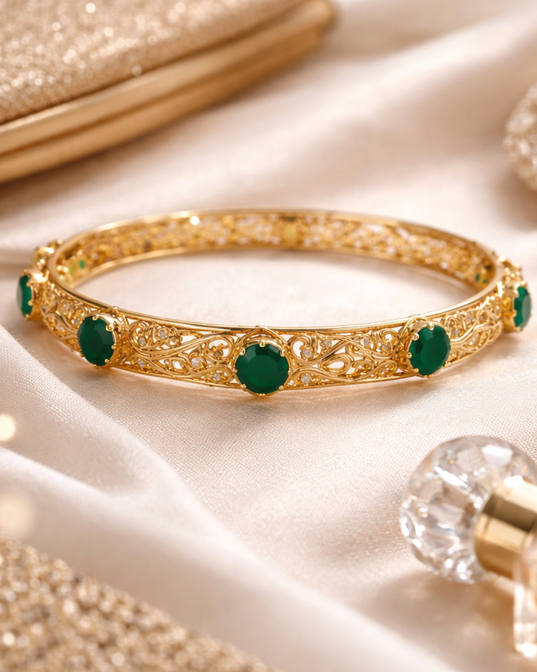 Heritage Green Aqeeq Openable Bangle (925 Silver)