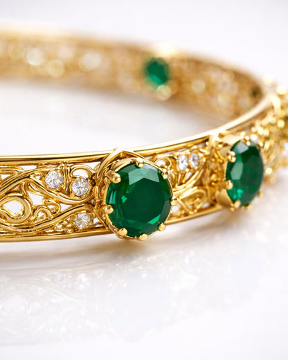 Heritage Green Aqeeq Openable Bangle (925 Silver)