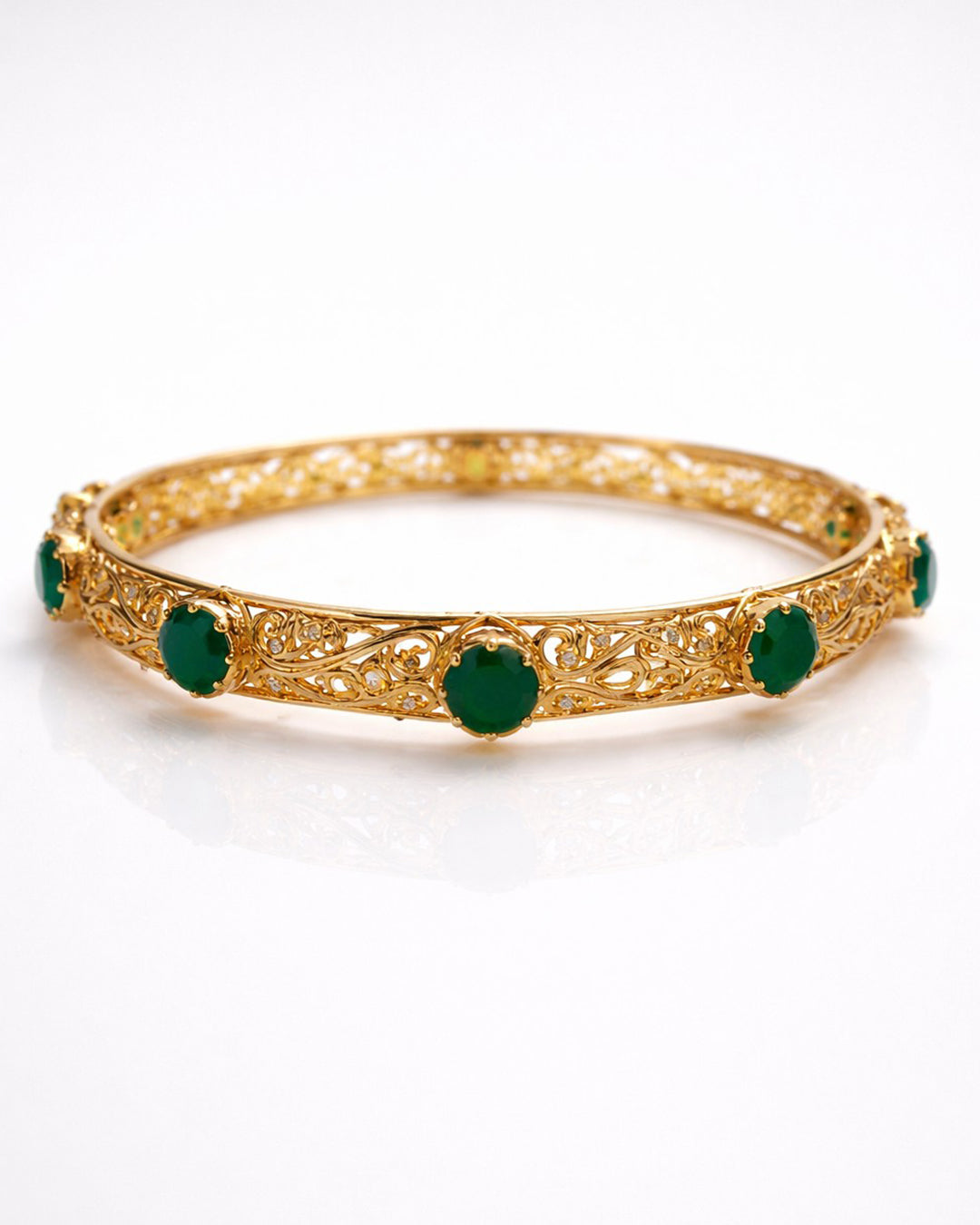 Heritage Green Aqeeq Openable Bangle (925 Silver)