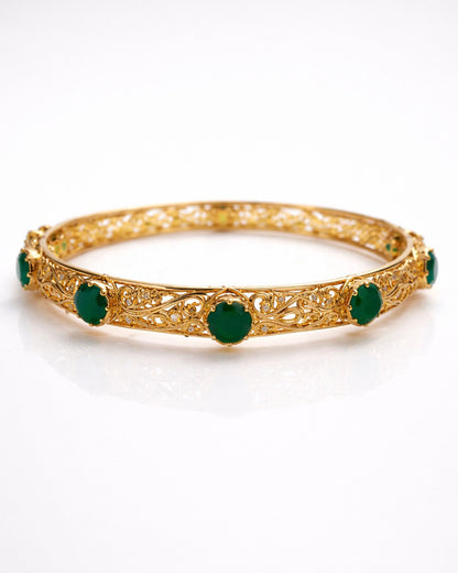 Heritage Green Aqeeq Openable Bangle (925 Silver)