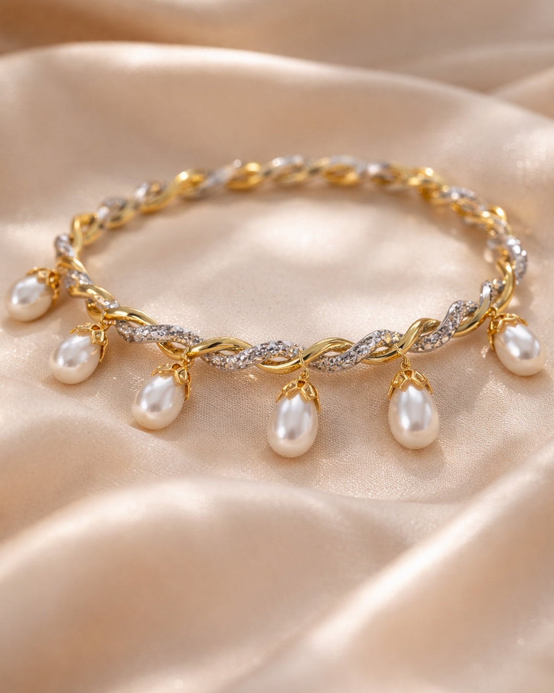 Pearl Dancing Twist Bangle (925 Silver)