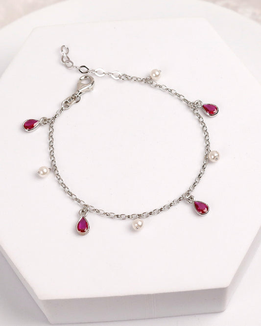 Ruby Pearl Drop Bracelet (925 Silver)