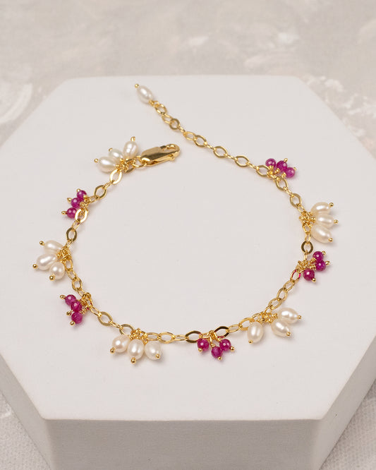 Rice Pearl Ruby Bracelet (925 Silver)