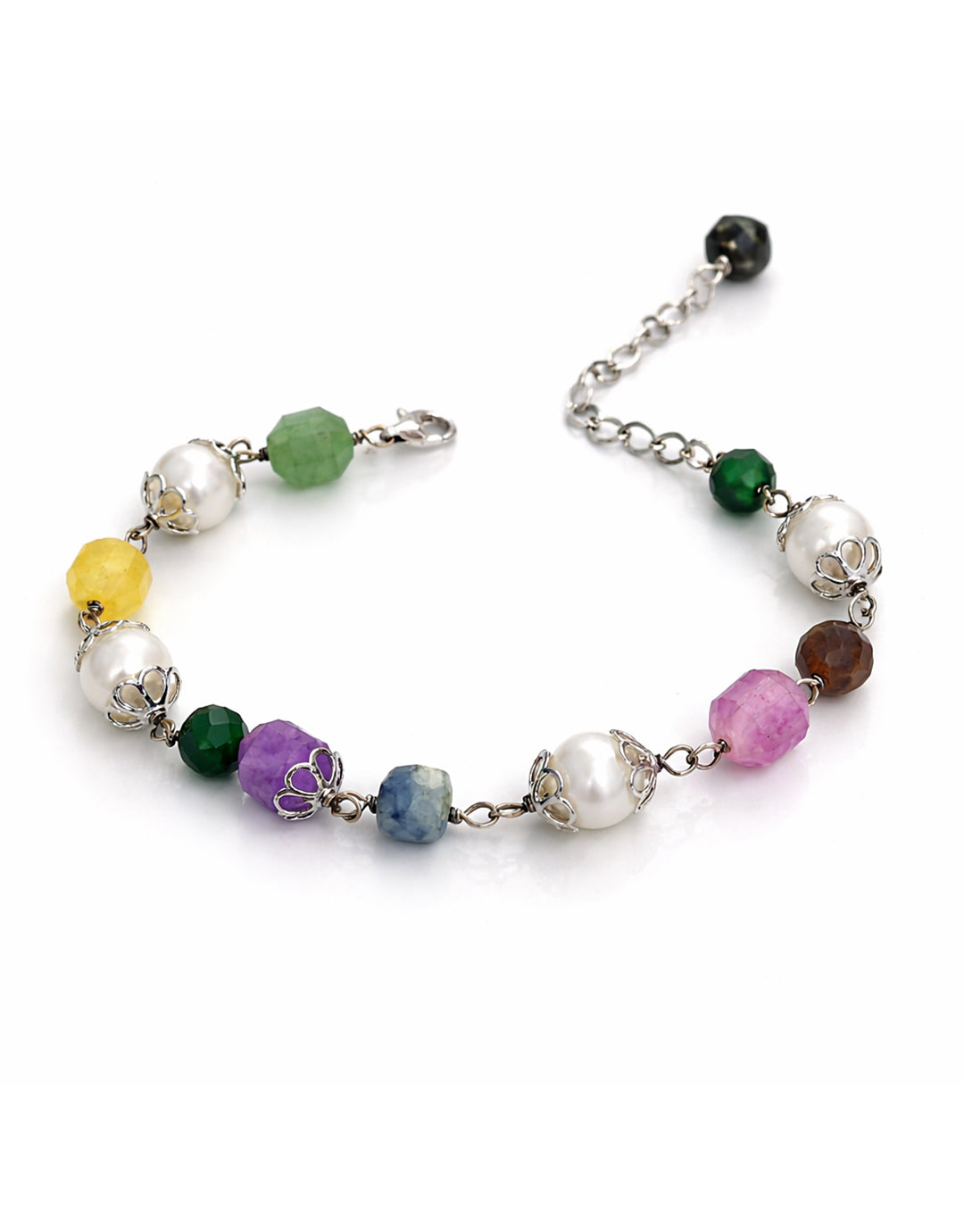 Gemstone Pearl Lacework Bracelet (925 Silver)