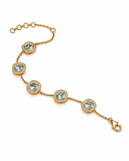 Aqua Cushion Link Bracelet (925 Silver)