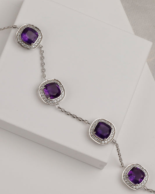 Amethyst Cushion Link Bracelet (925 Silver)