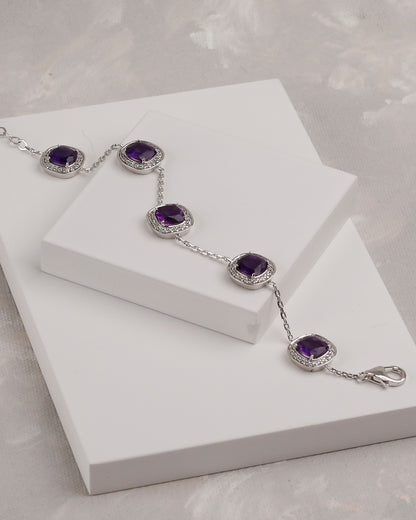Amethyst Cushion Link Bracelet (925 Silver)