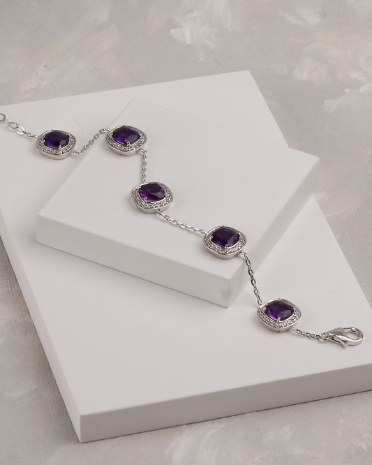 Amethyst Cushion Link Bracelet (925 Silver)