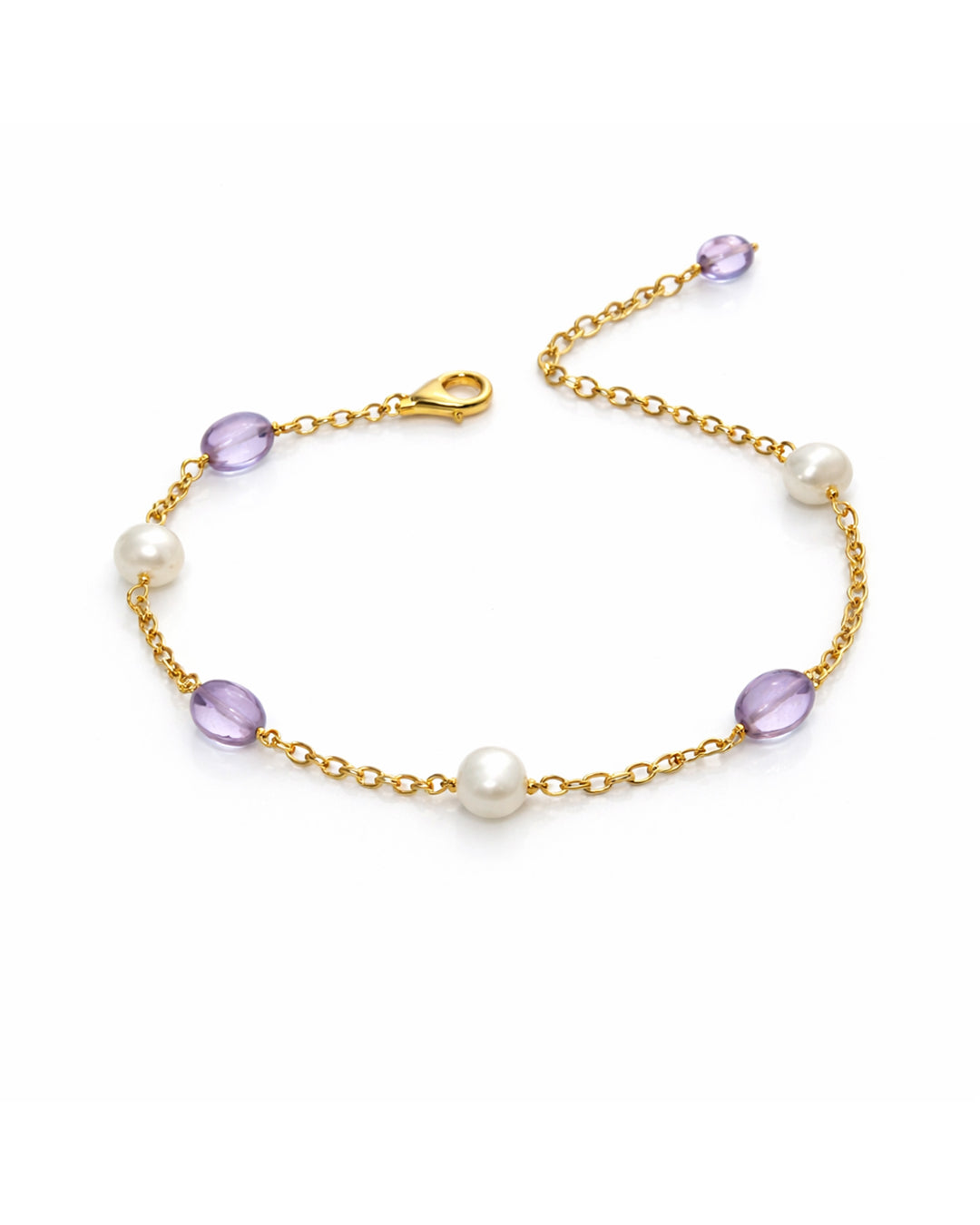 Classic Amethsty Pearl Link Bracelet (925 Silver)