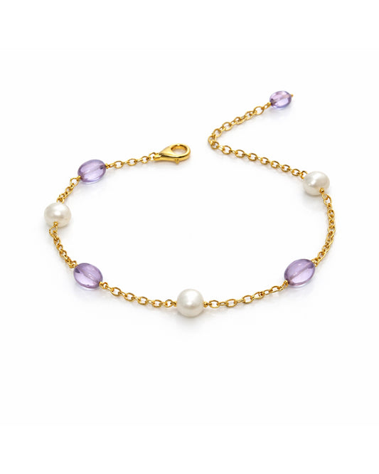 Classic Amethsty Pearl Link Bracelet (925 Silver)