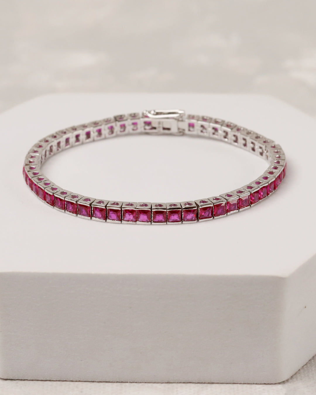 Ruby Heart Tennis Bracelet (925 Silver)