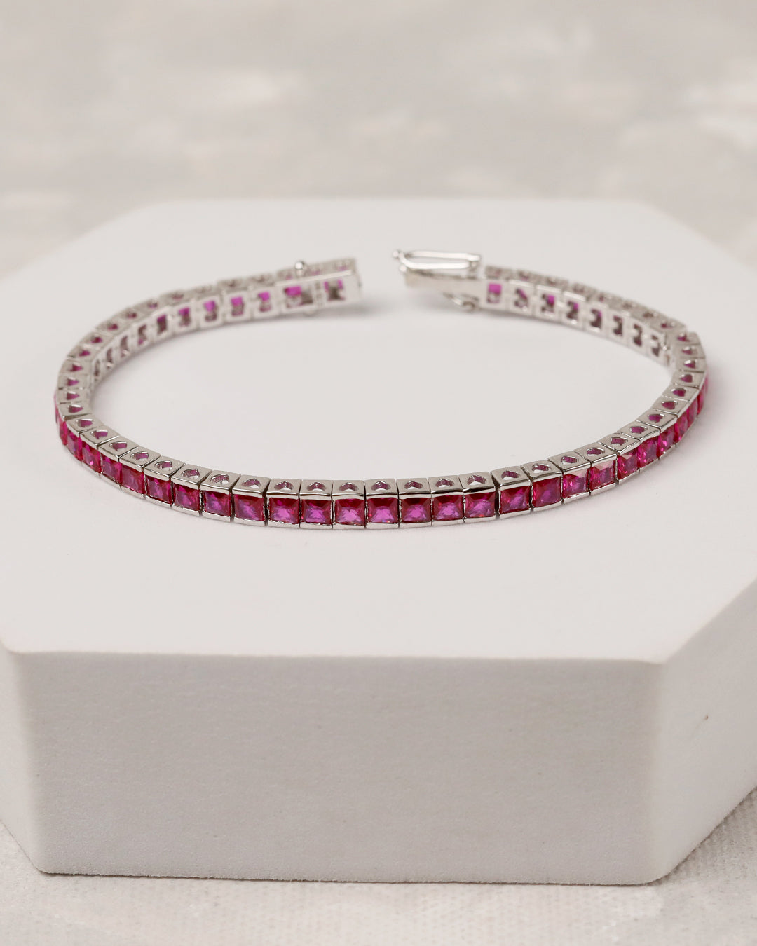 Ruby Heart Tennis Bracelet (925 Silver)
