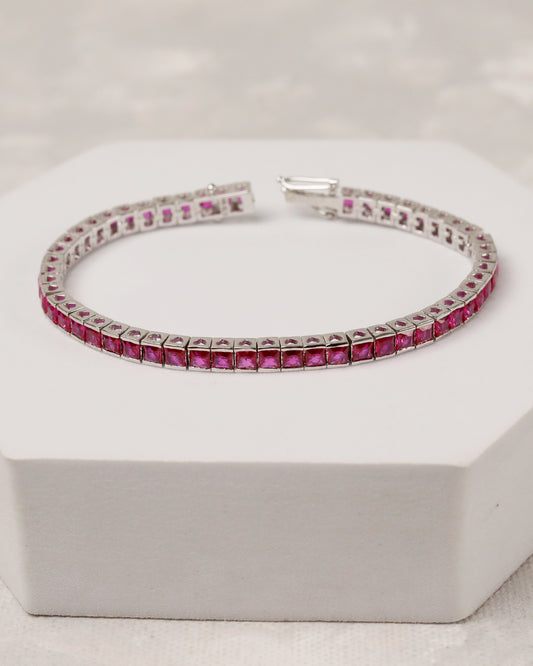 Ruby Heart Tennis Bracelet (925 Silver)