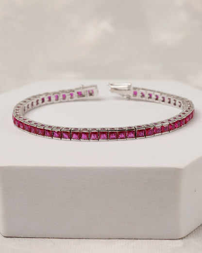 Ruby Heart Tennis Bracelet (925 Silver)