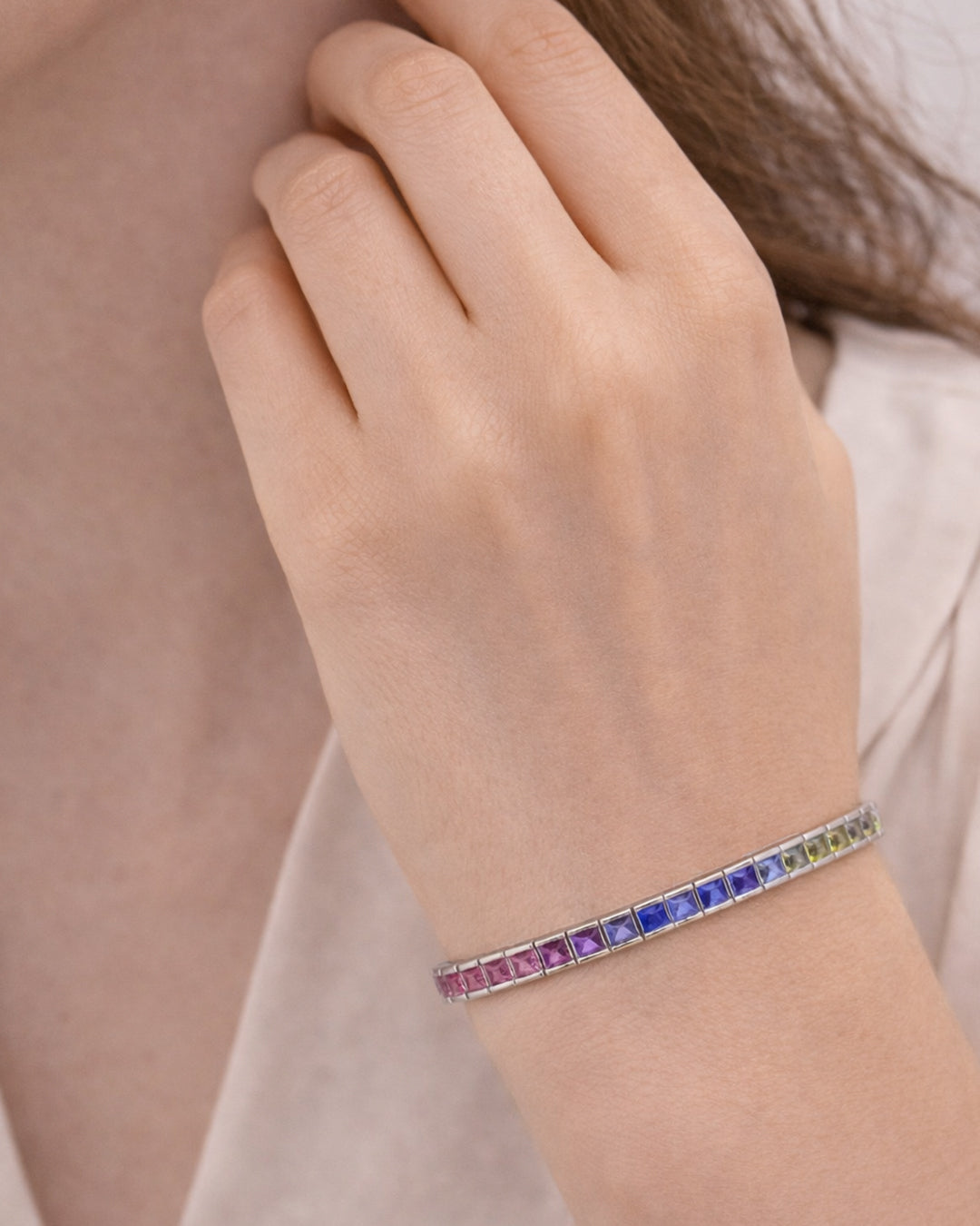 Multi Sapphire Heart Tennis Bracelet (925 Silver)