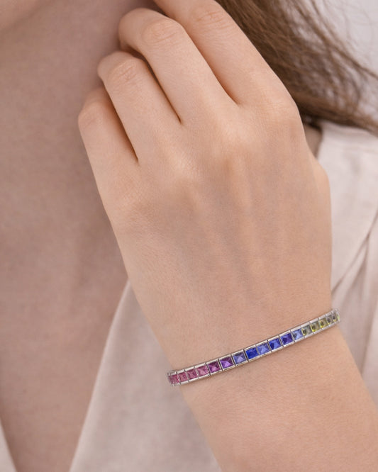 Multi Sapphire Heart Tennis Bracelet (925 Silver)