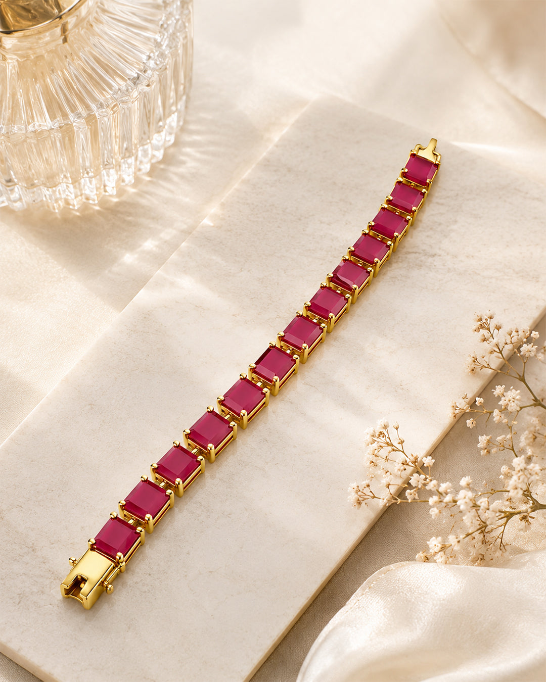 Princess Cut Ruby Bracelet (925 Silver)