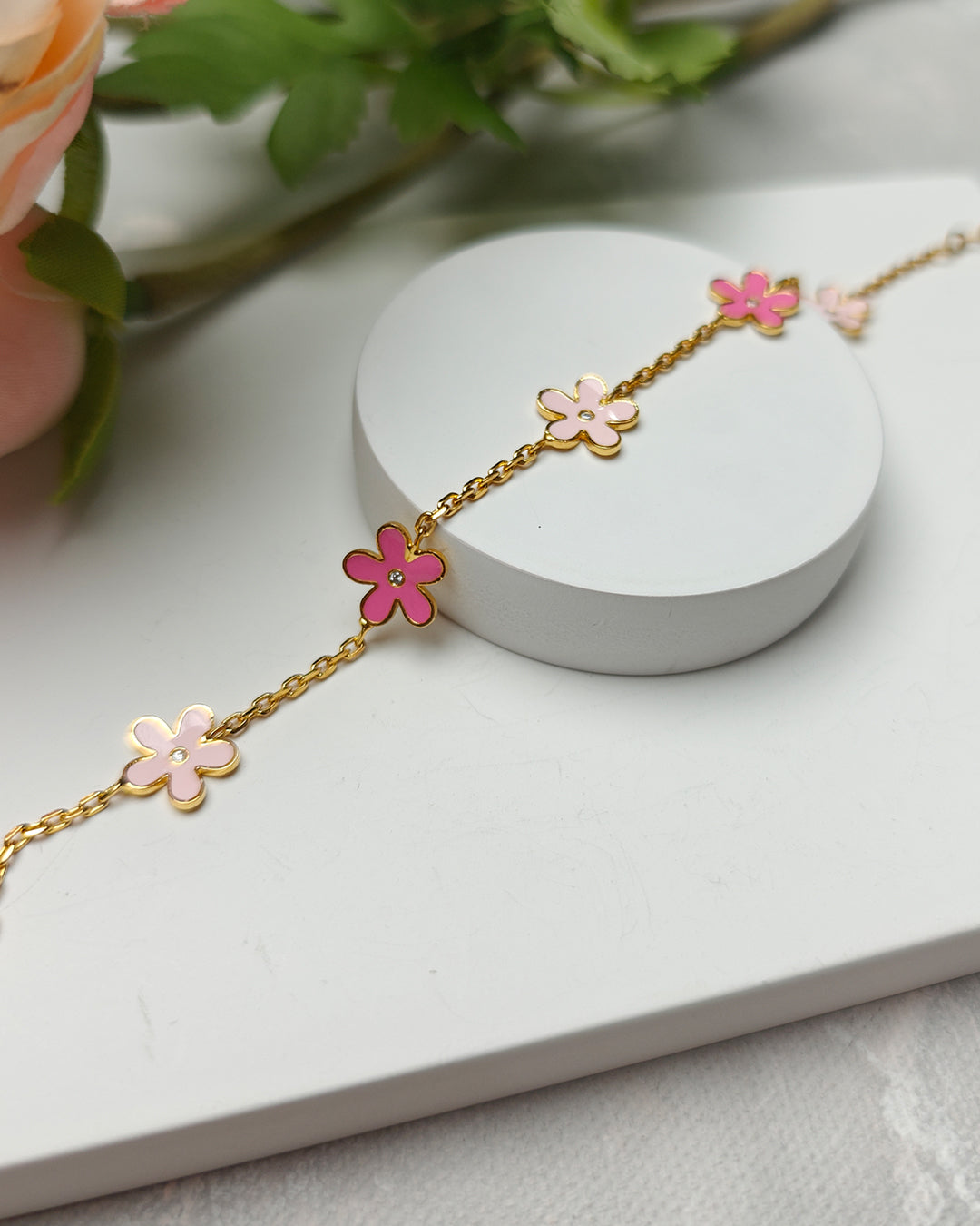 Pink Daisy Bracelet (925 Silver)