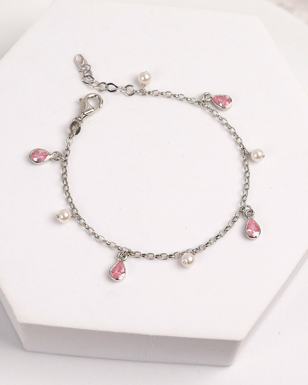 Pink Pearl Drop Bracelet (925 Silver)