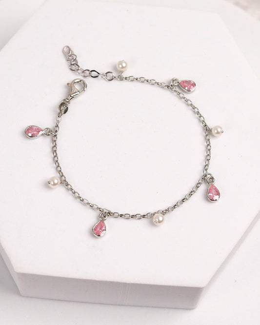 Pink Pearl Drop Bracelet (925 Silver)