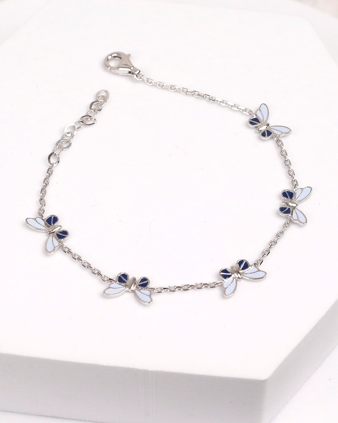 Blue Butterfly Enamel Bracelet (925 Silver)