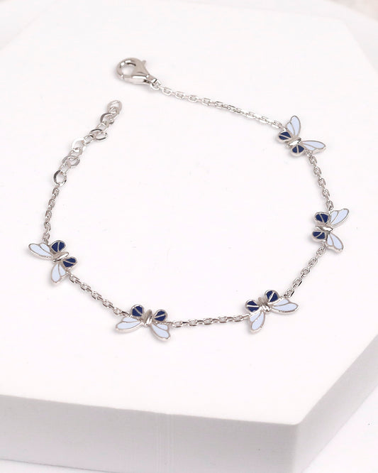 Blue Butterfly Enamel Bracelet (925 Silver)