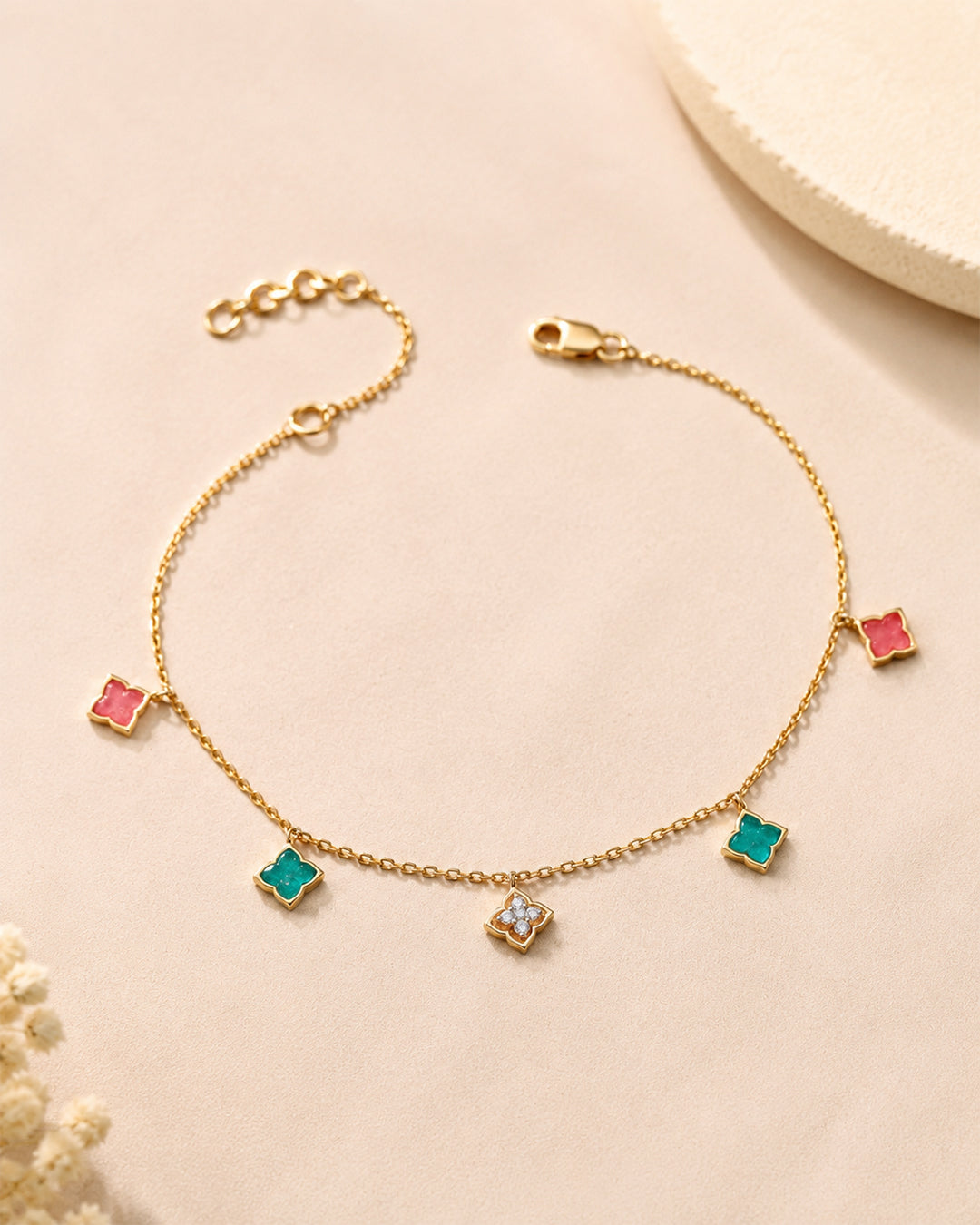 Clover Aqeeq Charm Bracelet (925 Silver)