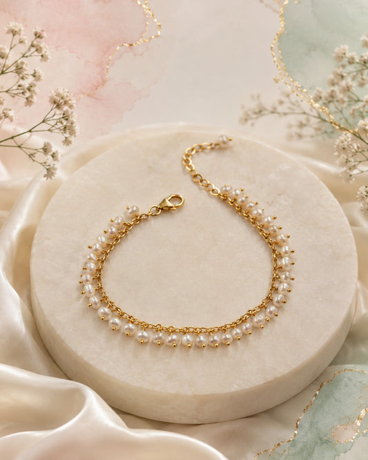 Seed Pearl Fringe Gold Bracelet (925 Silver)