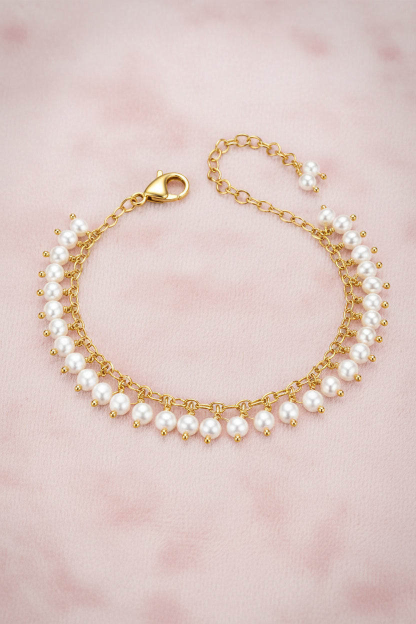 Seed Pearl Fringe Gold Bracelet (925 Silver)