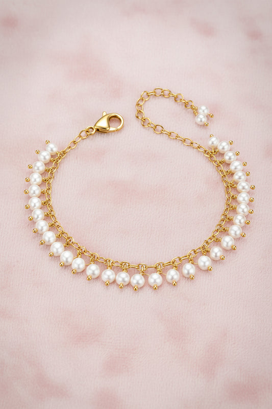 Seed Pearl Fringe Gold Bracelet (925 Silver)