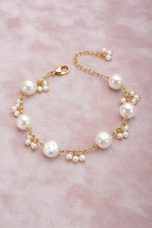 Baroque Pearl & Seed Pearl Cluster Gold Bracelet (925 Silver)