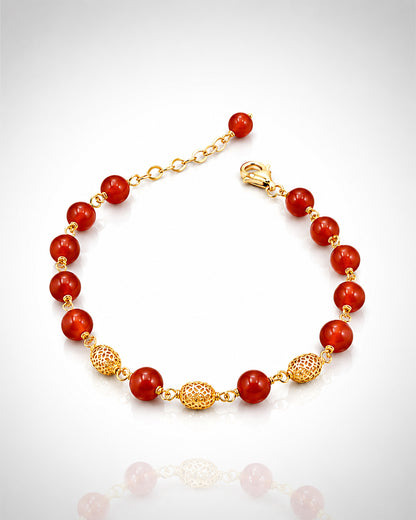 Aqeeq & Gold Filigree Bead Bracelet (925 Silver)