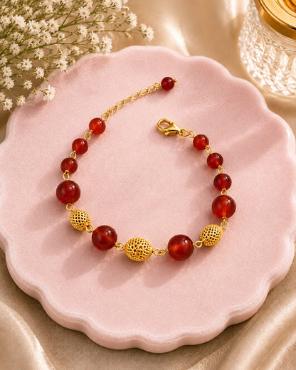 Aqeeq & Large Gold Filigree Bracelet (925 Silver)