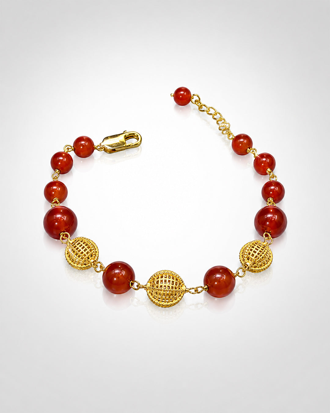 Aqeeq & Openwork Gold Sphere Bracelet (925 Silver)