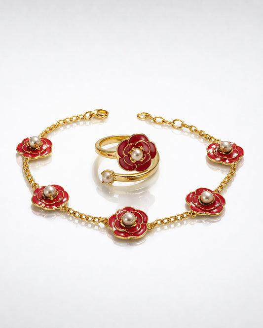 Rosetta Red Bracelet with Ring (925 Silver)