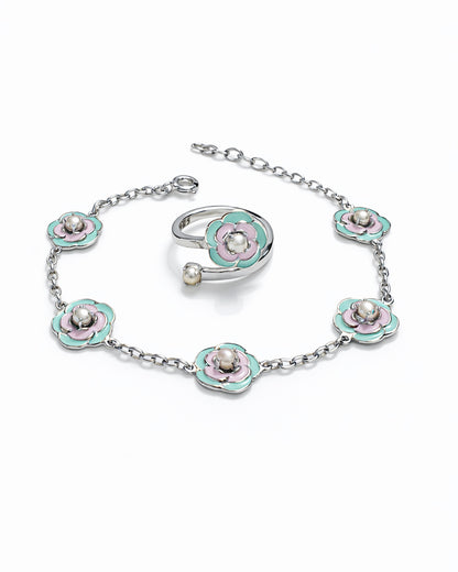 Rosetta Mint Pink Bracelet with Ring (925 Silver)
