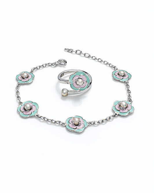 Rosetta Mint Pink Bracelet with Ring (925 Silver)