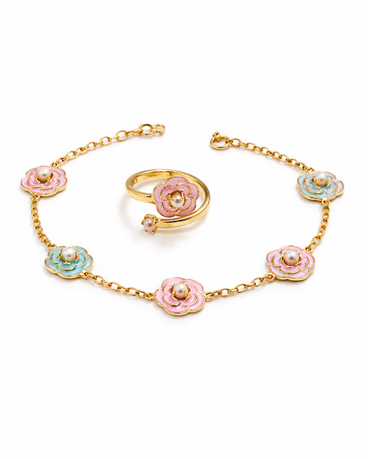 Rosetta Blue Pink Bracelet with Ring (925 Silver)