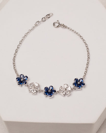 Blooming Five Flower Sapphaire Bracelet with Ring (925 Silver)