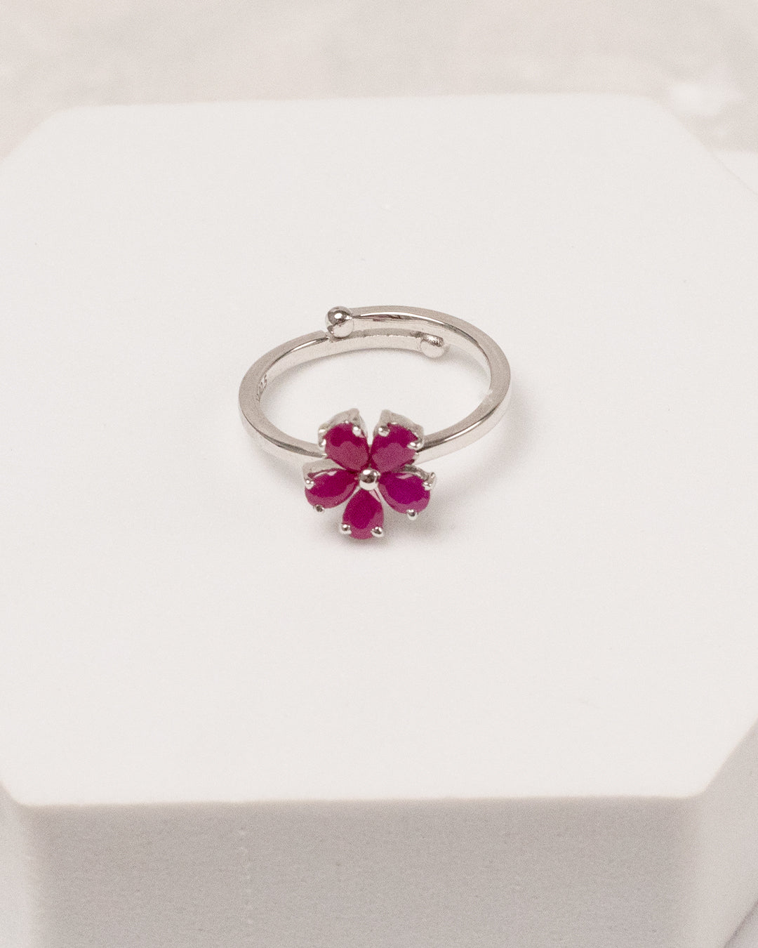 Blooming Five Flower Ruby Bracelet with Ring (925 Silver)