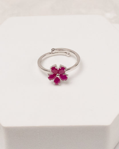 Blooming Five Flower Ruby Bracelet with Ring (925 Silver)