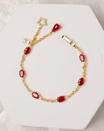 Ruby Star Charm Link Bracelet with Ring (925 Silver)