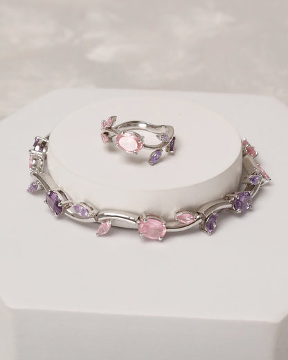 Pastel Tulip Style Bracelet with Ring (925 Silver)
