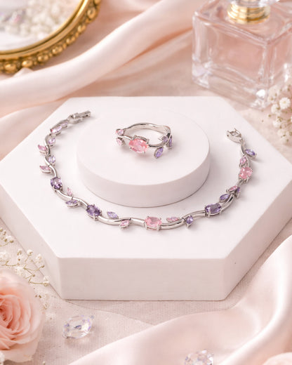 Pastel Tulip Style Bracelet with Ring (925 Silver)