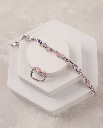 Pastel Tulip Style Bracelet with Ring (925 Silver)