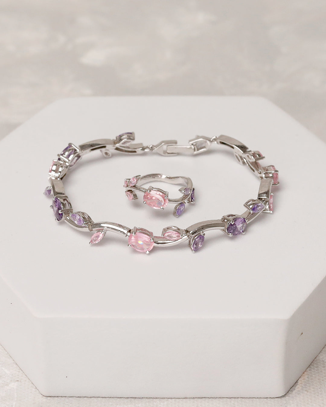 Pastel Tulip Style Bracelet with Ring (925 Silver)