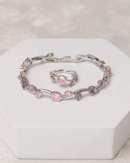 Pastel Tulip Style Bracelet with Ring (925 Silver)