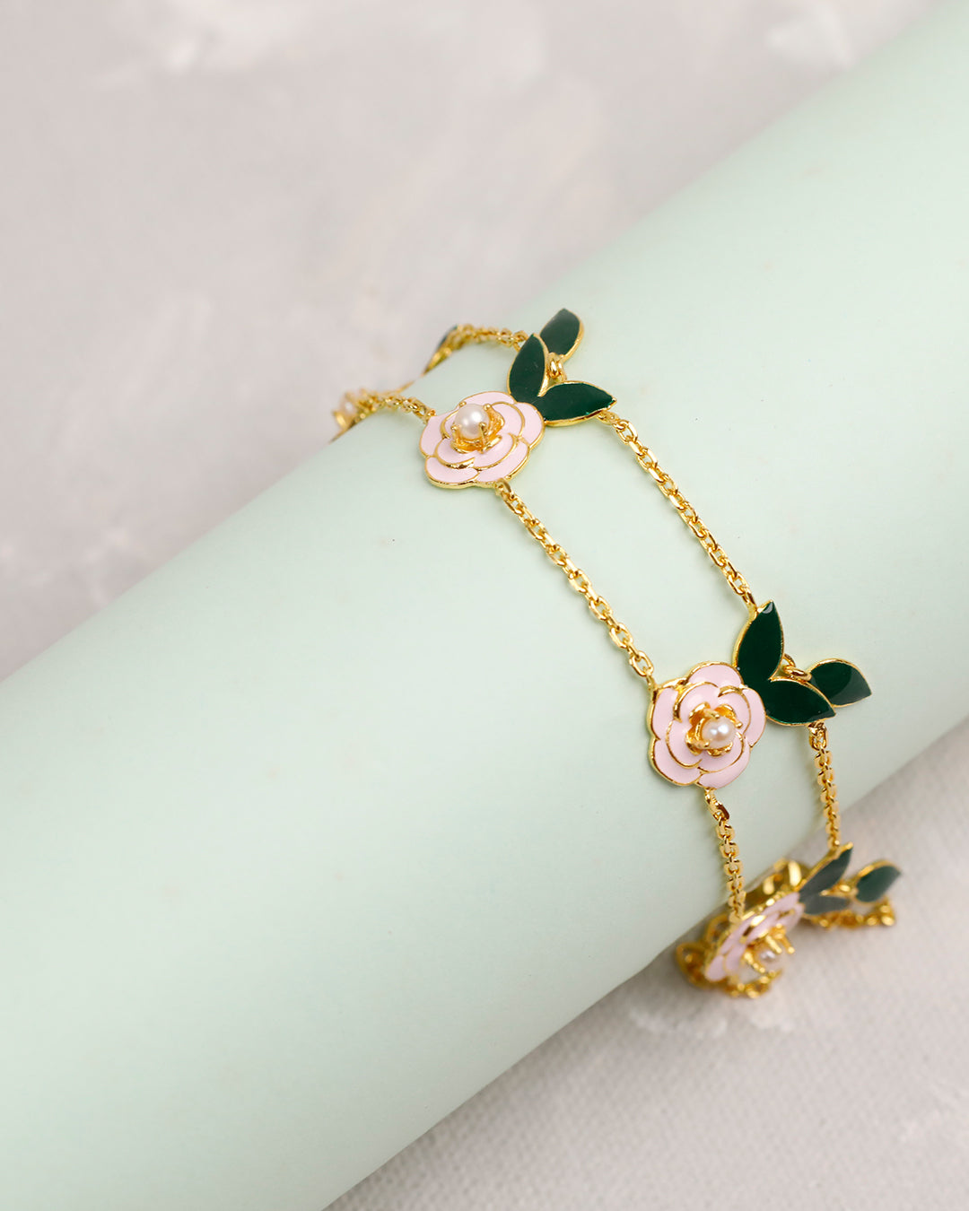 Dual Rosetta Leaf Bracelet with Ring (925 Silver)