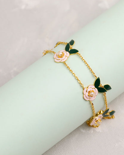 Dual Rosetta Leaf Bracelet with Ring (925 Silver)