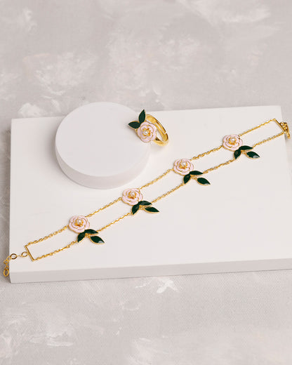 Dual Rosetta Leaf Bracelet with Ring (925 Silver)